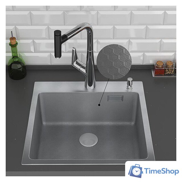 Кухонная мойка Roxen Snake 560220-45-S сатин/текстурная поверхность (с ролл-матом и дозатором) - Изображение №5 — Интернет-магазин Time-Shop
