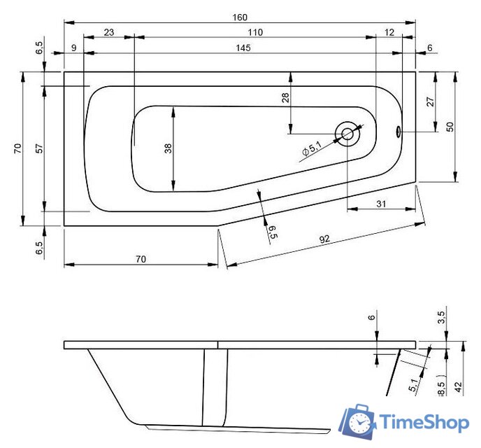 Ванна Riho Dola 160 L BB34005 - Изображение №2 — Интернет-магазин Time-Shop