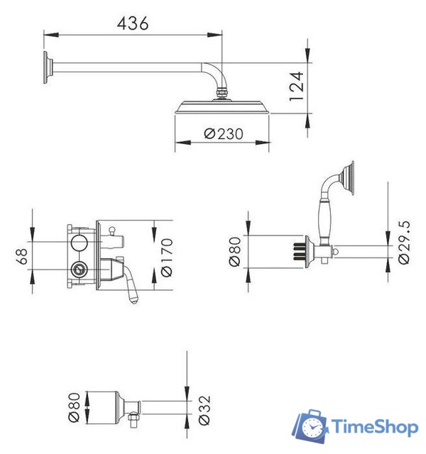 Душевая система  Rose R0235Q - Изображение №2 — Интернет-магазин Time-Shop