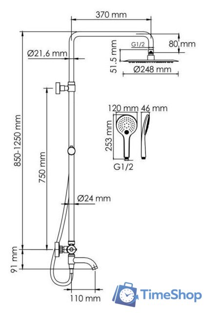 Душевая система  Wasserkraft A288.258.078.BM Thermo - Изображение №3 — Интернет-магазин Time-Shop