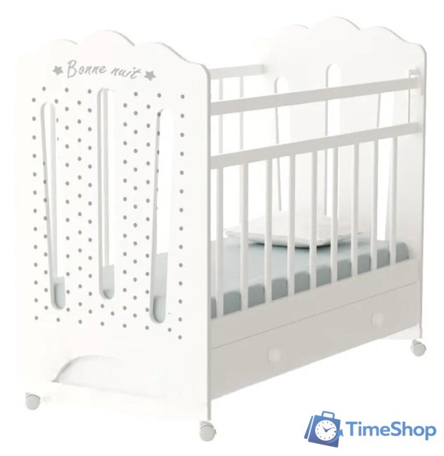 Классическая детская кроватка VDK Bonne колесо-качалка и ящик (белый) - Изображение №1 — Интернет-магазин Time-Shop