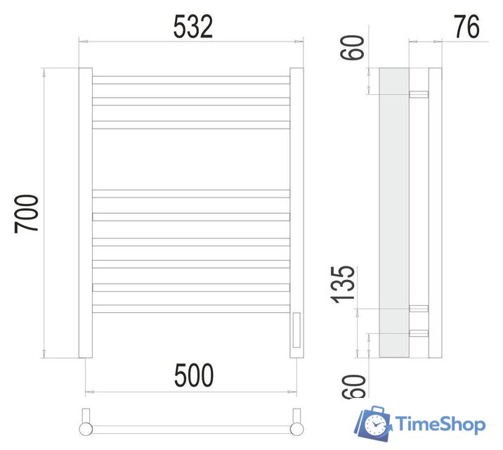 Полотенцесушитель TERMINUS Аврора П9 500x700 (хром) - Изображение №7 — Интернет-магазин Time-Shop