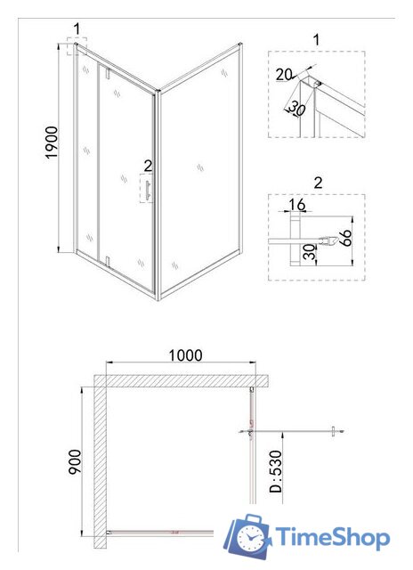 Душевая дверь Niagara NG-83-9AB 90x190 - Изображение №3 — Интернет-магазин Time-Shop