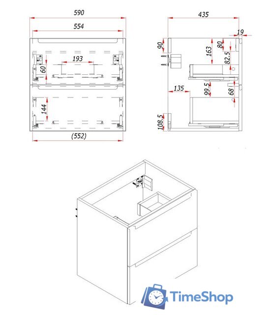  ЗОВ Тумба с умывальником Дион 60 D60LWP0M9003MKV5-OL60 (белый матовый) - Изображение №5 — Интернет-магазин Time-Shop