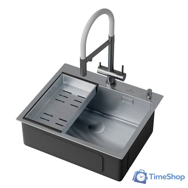 Кухонная мойка Roxen Simple 560220-60 сатин (с коландером и дозатором) - Изображение №7 — Интернет-магазин Time-Shop