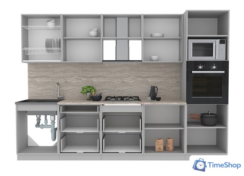 Готовая кухня Интерлиния Мила Лайт 3.0 ВТ (дуб белый/дуб серый/малага) - Изображение №2 — Интернет-магазин Time-Shop