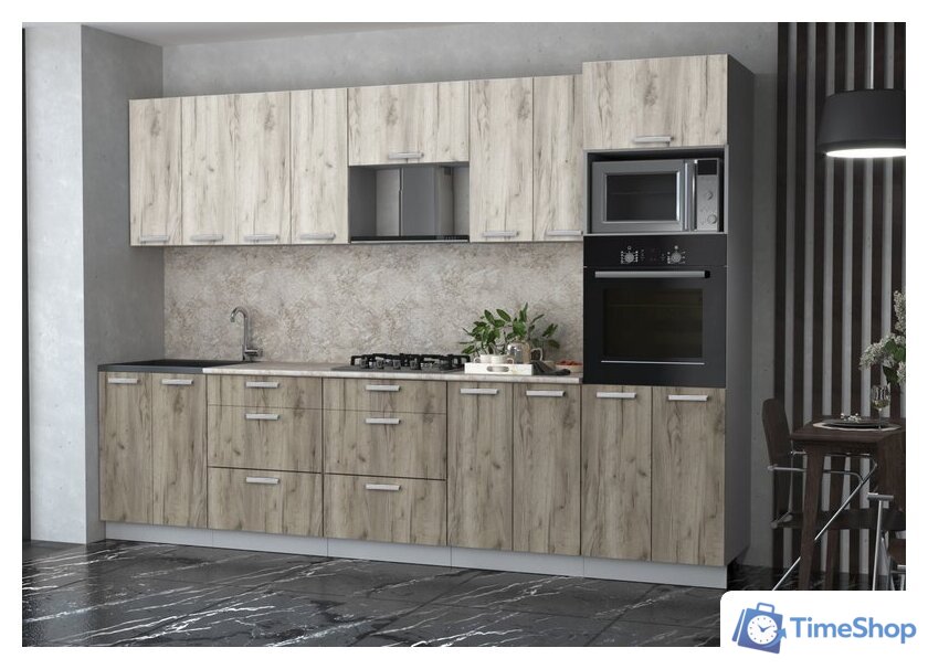 Готовая кухня Интерлиния Мила Лайт 3.0 ВТ (дуб белый/дуб серый/малага) - Изображение №1 — Интернет-магазин Time-Shop