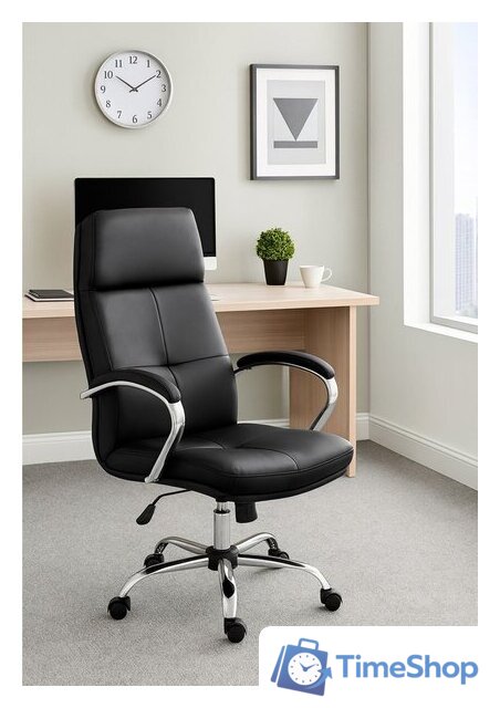 Офисное кресло AksHome Немига 1 (кожа натуральная Black/основание хром) - Изображение №14 — Интернет-магазин Time-Shop