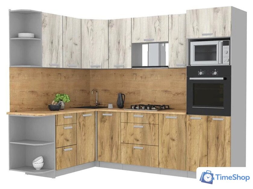 Готовая кухня Интерлиния Мила Лайт 1.68x2.6 левая (дуб белый/дуб золотой/дуб бунратти) - Изображение №1 — Интернет-магазин Time-Shop