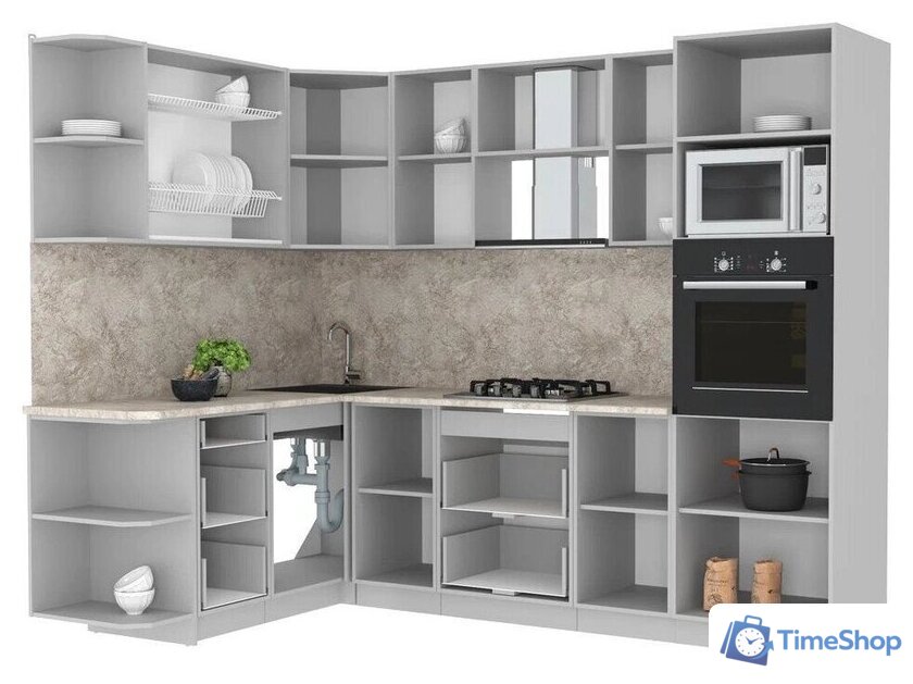 Готовая кухня Интерлиния Мила Лайт 1.68x2.6 левая (дуб белый/дуб золотой/дуб бунратти) - Изображение №2 — Интернет-магазин Time-Shop