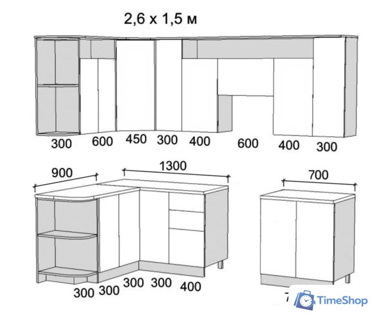 Готовая кухня Артём-Мебель Виола СН-114 без стекла ДСП 2.6x1.5 Правая (сосна арктическая) - Изображение №3 — Интернет-магазин Time-Shop