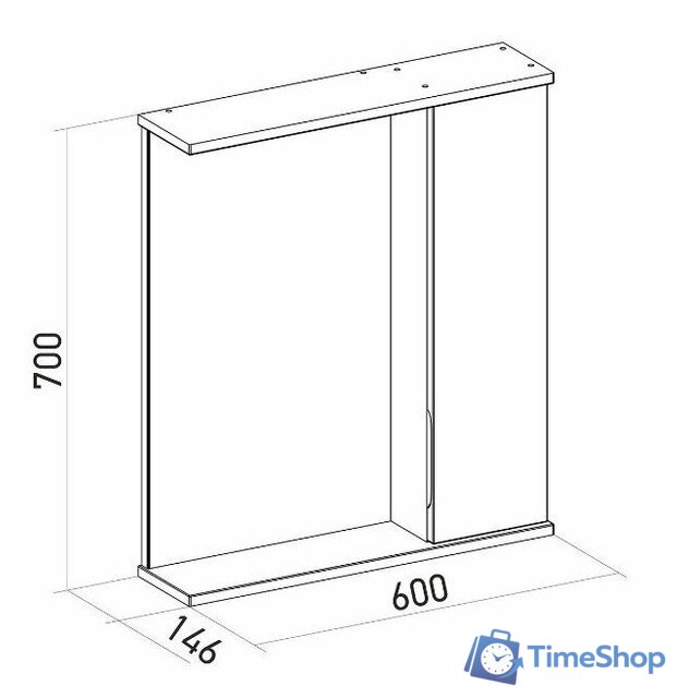  Mixline Шкаф с зеркалом для ванной Лайн 60 553011 (правый, с подсветкой) - Изображение №7 — Интернет-магазин Time-Shop