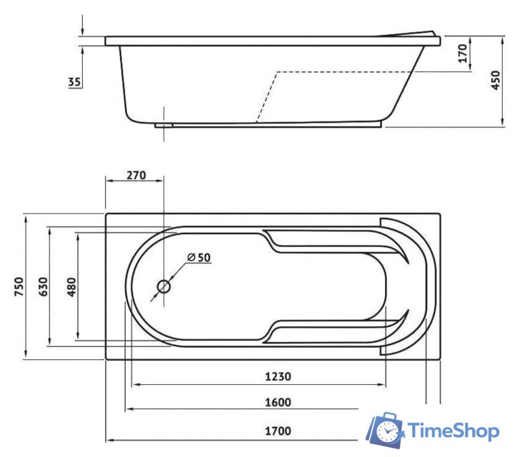 Ванна Berges Wasserhaus Lumbo 170x75 050003 - Изображение №2 — Интернет-магазин Time-Shop