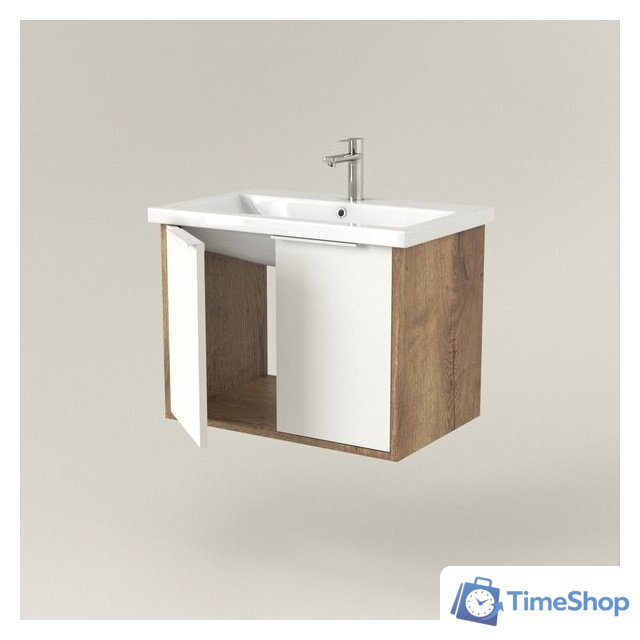  Дабер Тумба под умывальник 018 Тобага/Эридан/Артвин 60 Т18.6Т.0.21Б (дуб галифакс/белый/ручка белая) - Изображение №2 — Интернет-магазин Time-Shop