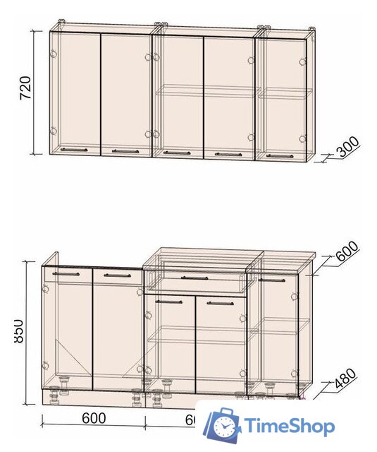 Готовая кухня Интерлиния Мила Лайт 1.5 (дуб золотой-антрацит-дуб бунратти) - Изображение №2 — Интернет-магазин Time-Shop