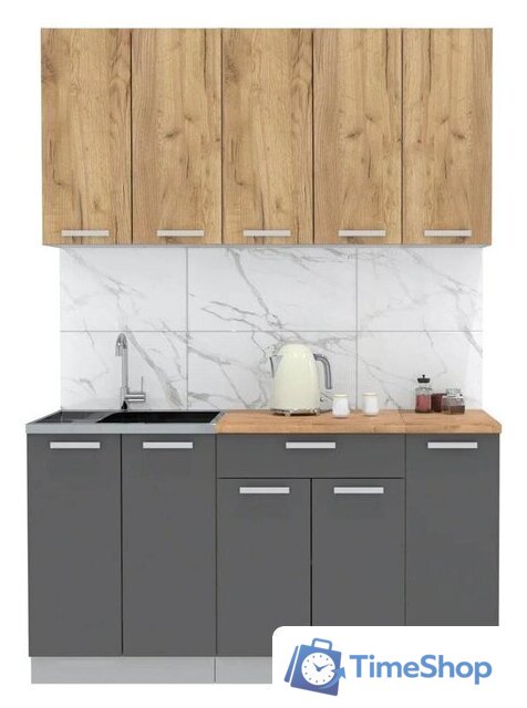 Готовая кухня Интерлиния Мила Лайт 1.5 (дуб золотой-антрацит-дуб бунратти) - Изображение №1 — Интернет-магазин Time-Shop