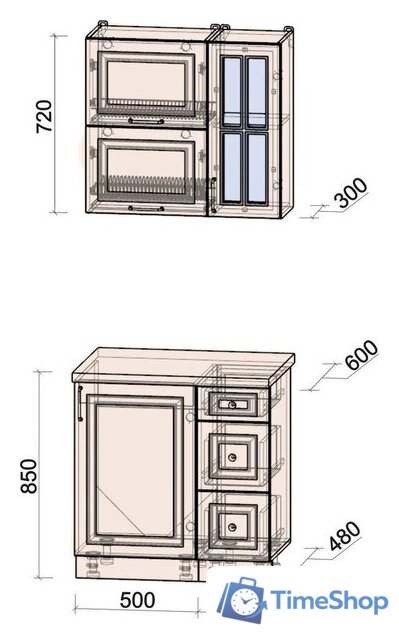 Готовая кухня Интерлиния Мила Шато 0.8Б (белый/черный/дуб бунратти) - Изображение №5 — Интернет-магазин Time-Shop