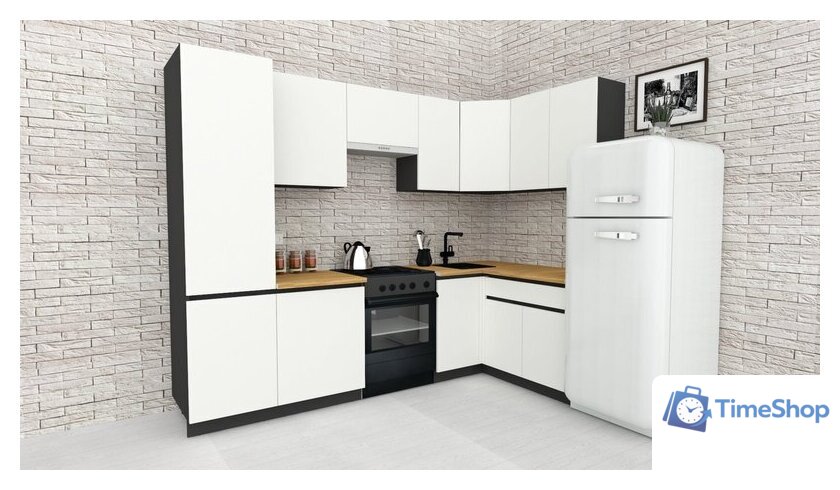 Готовая кухня ВерсоМебель Эко-7 1.4x2.6 правая (белый фасадный/ст.золотистый дуб) - Изображение №1 — Интернет-магазин Time-Shop