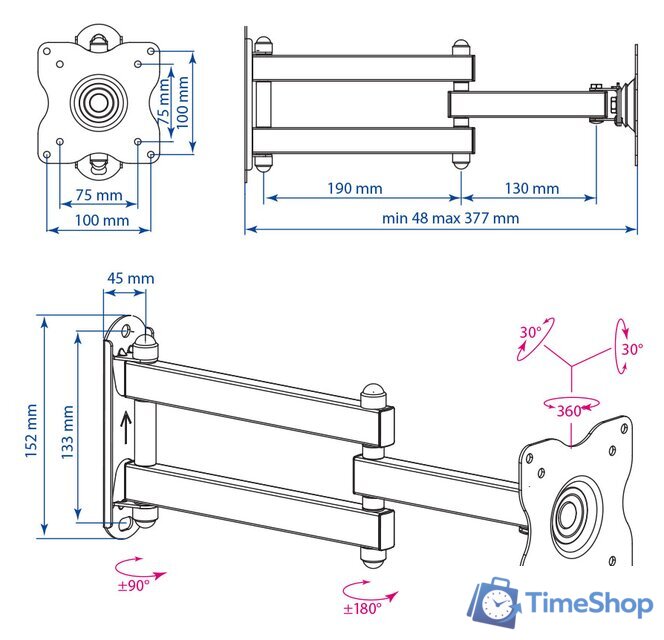 Кронштейн для телевизора Kromax DIX-15W (белый) - Изображение №4 — Интернет-магазин Time-Shop