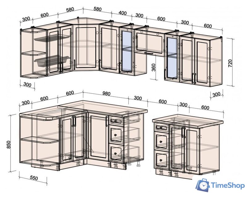 Готовая кухня Интерлиния Тренд 1.5x2.8 левая (мята/белый/бискайская сосна) - Изображение №6 — Интернет-магазин Time-Shop