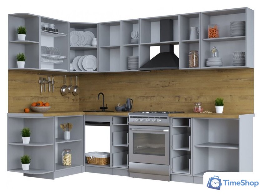 Готовая кухня Интерлиния Тренд 1.5x2.8 левая (мята/белый/бискайская сосна) - Изображение №3 — Интернет-магазин Time-Shop