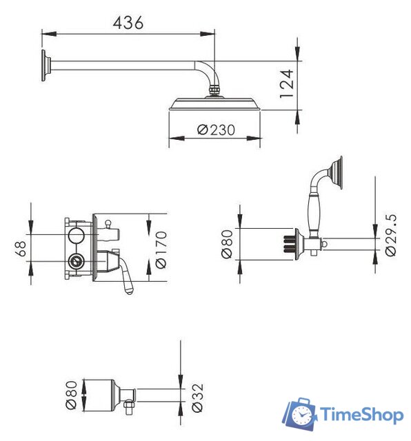 Душевая система  Rose R0235H - Изображение №2 — Интернет-магазин Time-Shop