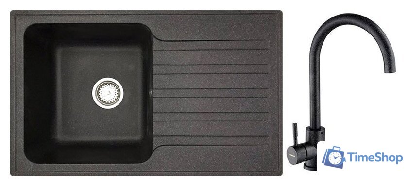 Кухонная мойка БелЭворс Styl L + смеситель W4998-3-22 (черный) - Изображение №1 — Интернет-магазин Time-Shop