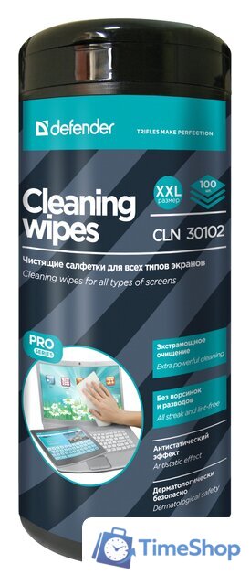 Влажные салфетки Defender CLN 30102 Pro (100 штук) - Изображение №1 — Интернет-магазин Time-Shop