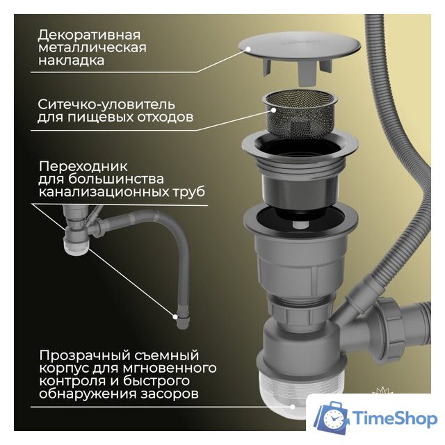 Кухонная мойка Roxen Simple 560220-60B-V графит/текстурная PVD покрытие (с коландером и дозатором) - Изображение №5 — Интернет-магазин Time-Shop