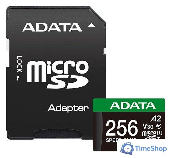 Карта памяти ADATA SPEED PLUS microSDXC 256GB UD256GUI3V30A2SP-RA1 (с адаптером) - Изображение №1 — Интернет-магазин Time-Shop
