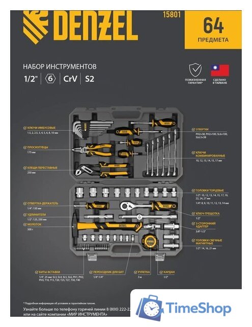 Набор домашнего мастера Denzel 15801 (64 предмета) - Изображение №31 — Интернет-магазин Time-Shop
