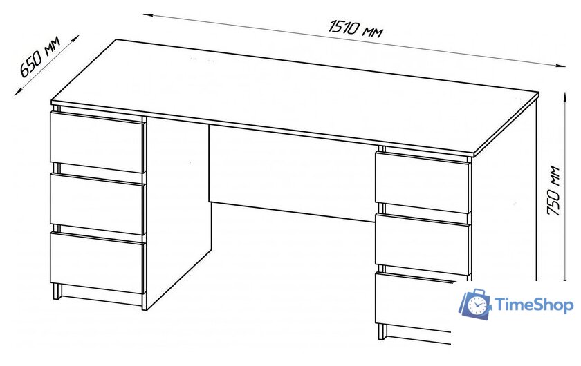 Стол Mio Tesoro Кастор 6 ящиков 151x65 2.03.06.040.3 (дуб сонома) - Изображение №7 — Интернет-магазин Time-Shop