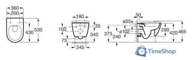 Унитаз подвесной Roca Ona Rimless 530 A346687000 - Изображение №3 — Интернет-магазин Time-Shop