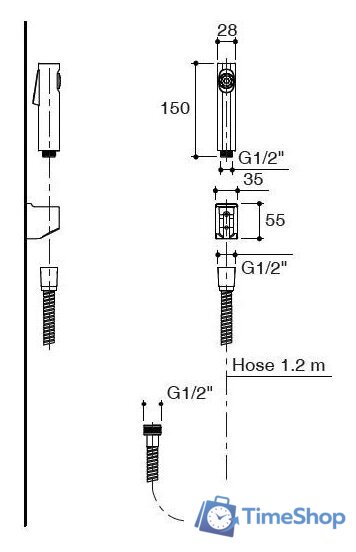 Гигиенический душ Jacob Delafon Cuff E98100-CP - Изображение №2 — Интернет-магазин Time-Shop