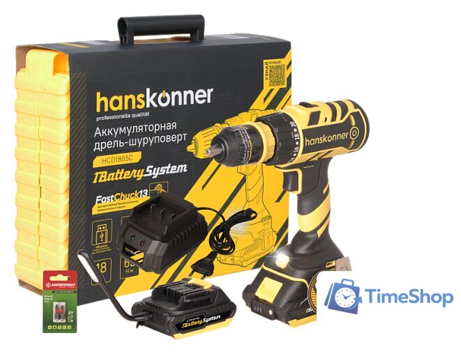 Дрель-шуруповерт Hanskonner HCD1865C (с 2-мя АКБ, кейс) - Изображение №1 — Интернет-магазин Time-Shop
