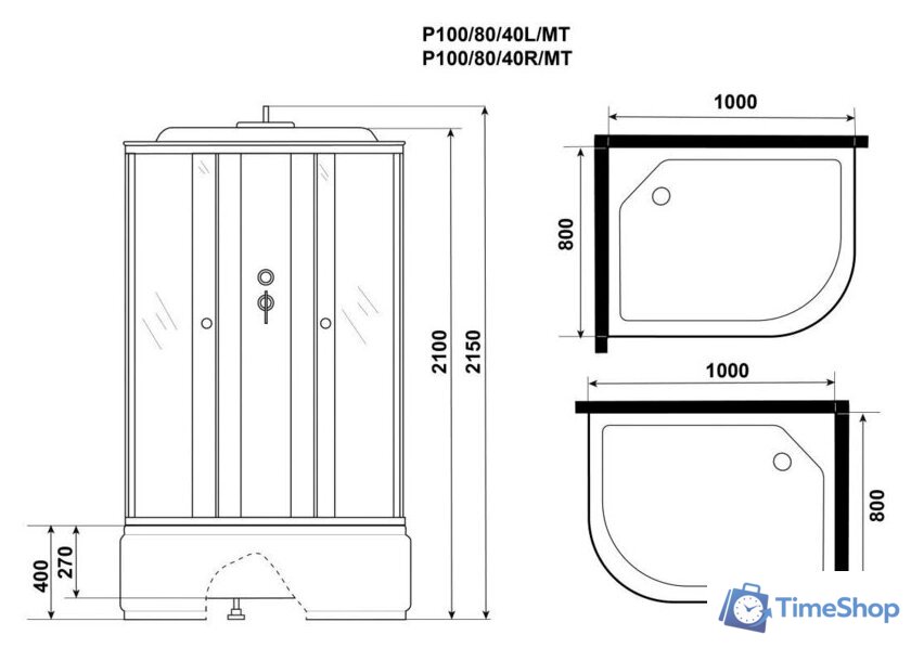 Душевая кабина Niagara Promo P100/80/40L/MT 100x80x215 - Изображение №3 — Интернет-магазин Time-Shop