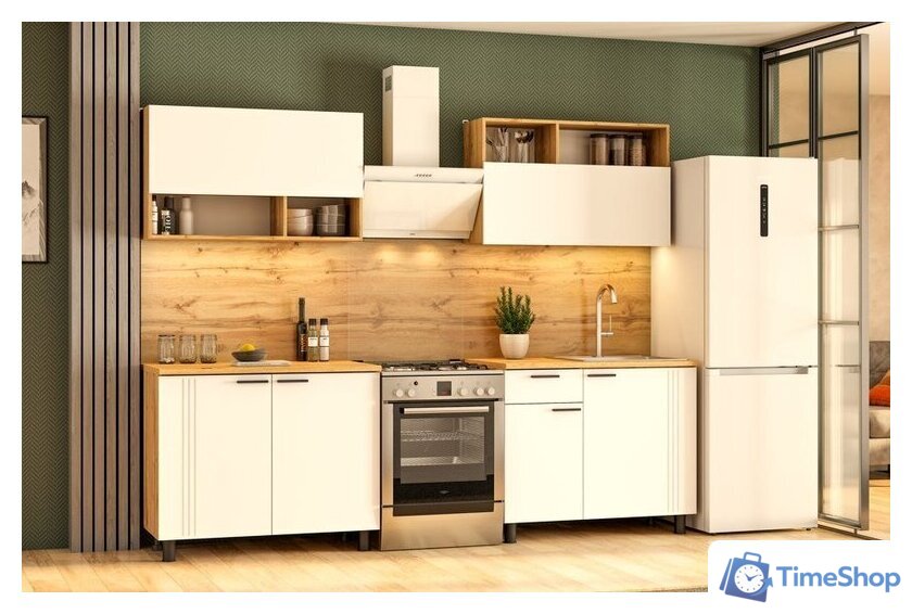 Готовая кухня Mio Tesoro Монако 2.0м (дуб золотой/белый матовый/дуб вотан) - Изображение №4 — Интернет-магазин Time-Shop