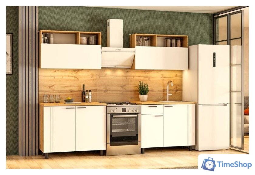 Готовая кухня Mio Tesoro Монако 2.0м (дуб золотой/белый матовый/дуб вотан) - Изображение №5 — Интернет-магазин Time-Shop