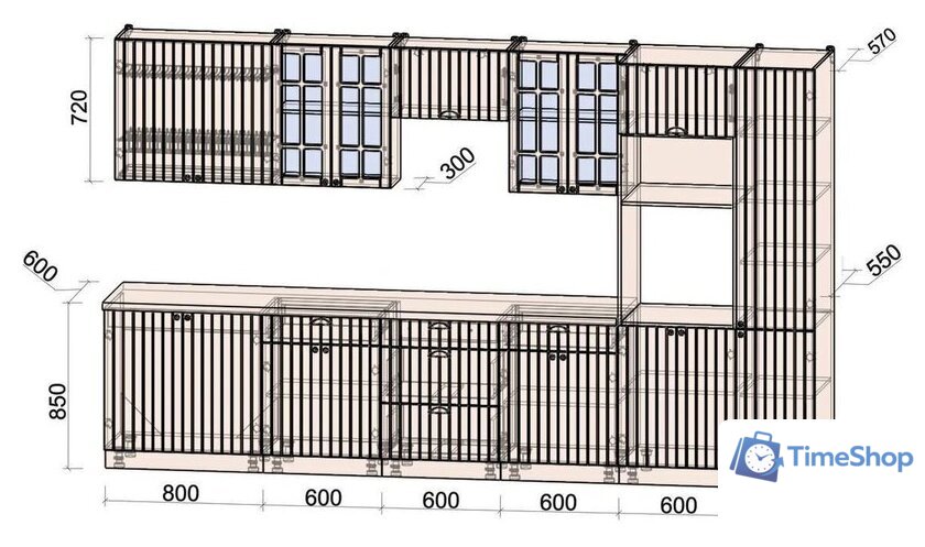 Готовая кухня Интерлиния Берес 3.6В (дуб полярный/серый каспий) - Изображение №3 — Интернет-магазин Time-Shop