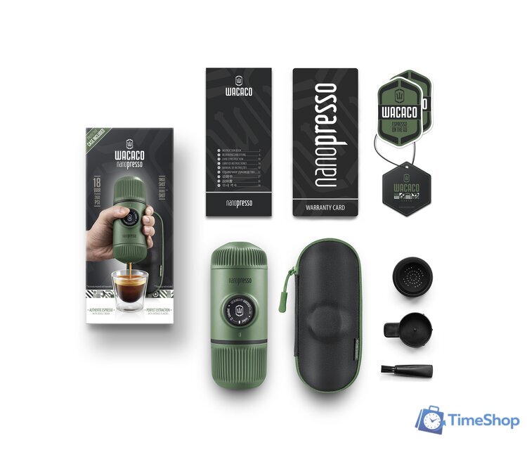 Ручная кофеварка WACACO Nanopresso Moss Green + Case - Изображение №2 — Интернет-магазин Time-Shop
