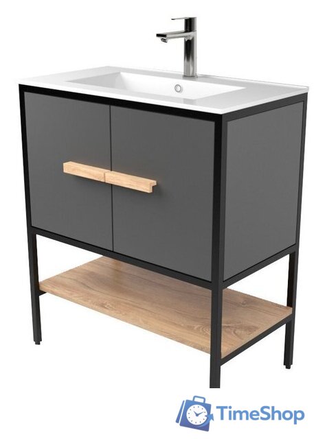  Дабер Тумба под умывальник 010 WeltWasser Deilbach 7517-70Т10.7W.2.4 (черный/серый/дуб канзас коричневый) - Изображение №1 — Интернет-магазин Time-Shop