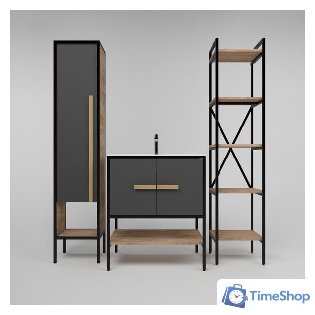  Дабер Тумба под умывальник 010 WeltWasser Deilbach 7517-70Т10.7W.2.4 (черный/серый/дуб канзас коричневый) - Изображение №2 — Интернет-магазин Time-Shop