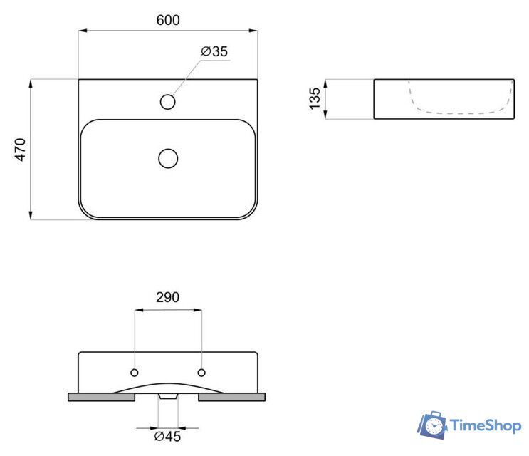 Умывальник Wellsee Clermont 302609000 с донным клапаном click-clack - Изображение №9 — Интернет-магазин Time-Shop