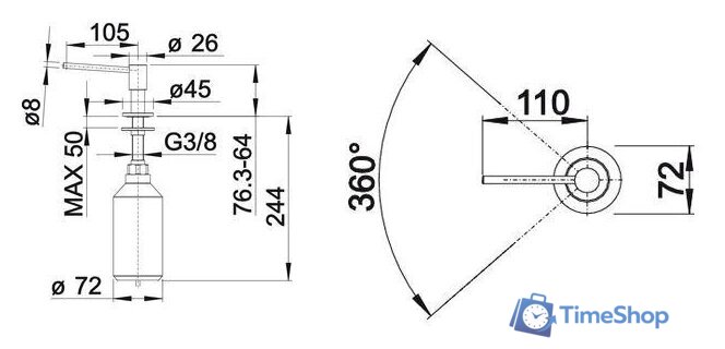 Дозатор для моющего средства Blanco Piona (хром) - Изображение №3 — Интернет-магазин Time-Shop