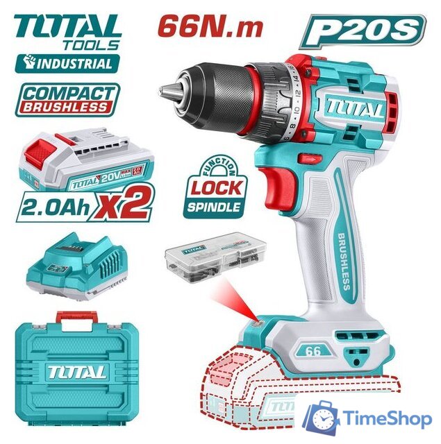 Дрель-шуруповерт Total TDLI20668 (с 2-мя АКБ, кейс) - Изображение №1 — Интернет-магазин Time-Shop