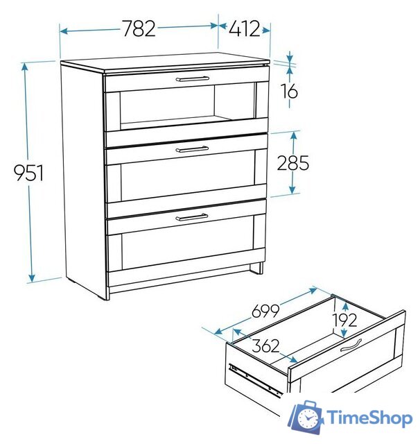 Комод Mio Tesoro Нави 3 ящика 2.15.02.020.4 (серый, со стеклом) - Изображение №7 — Интернет-магазин Time-Shop