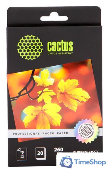 Фотобумага CACTUS Суперглянцевая A6 260 г/кв.м. 20 листов (CS-HGA626020) - Изображение №1 — Интернет-магазин Time-Shop