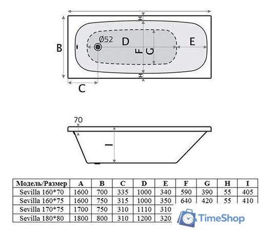 Ванна Alba Spa Sevilla 170x75 (2 экрана) - Изображение №3 — Интернет-магазин Time-Shop