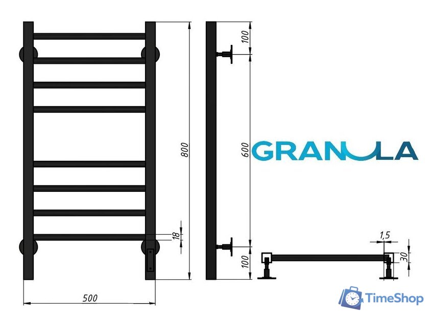Полотенцесушитель Granula Квадро Сплит 50х80 (терморегулятор с таймером черный матовый) - Изображение №6 — Интернет-магазин Time-Shop