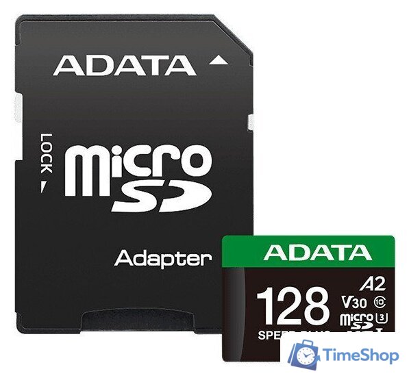 Карта памяти ADATA SPEED PLUS microSDXC 128GB UD128GUI3V30A2SP-RA1 (с адаптером) - Изображение №1 — Интернет-магазин Time-Shop